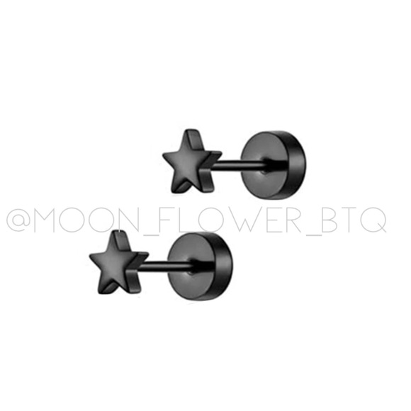 Tiny Black Star Flat Back Stud Earrings - Picture 8 of 8